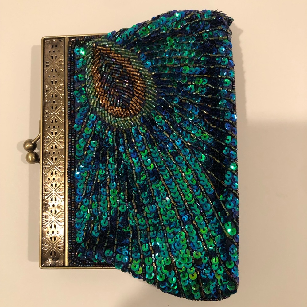 Clutch Bag Purse Peacock Style with Sequins